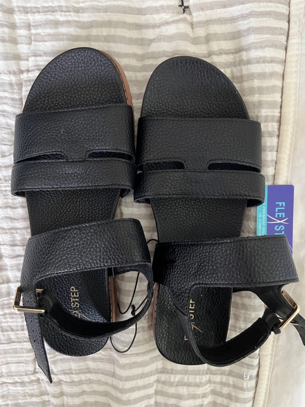 SAS Black Textured Three-Strap Slingback Sandals